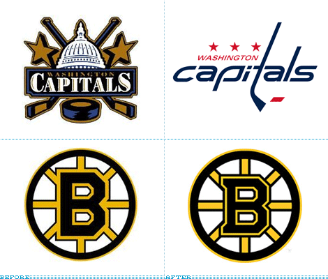 Washington Capitals and Boston Bruins Logos, Before and After