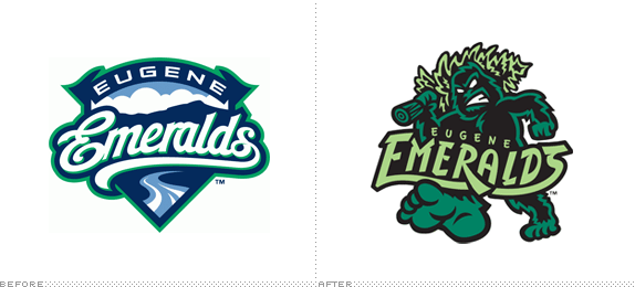 Eugene Emeralds Logo, Before and After