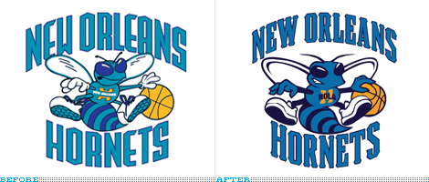 New Orleans Hornets Logo, Before and After