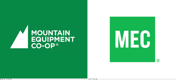 Mountain Equipment Co-Op Logo, Before and After