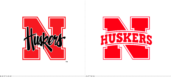 Nebraska Huskers Secondary Logo, Before and After