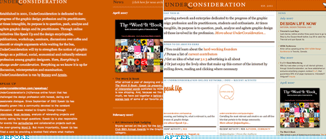UnderConsideration Web Site, Before and After