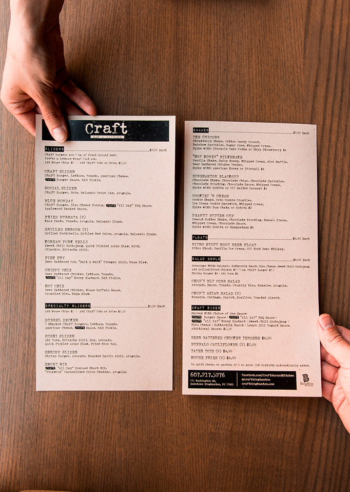 Craft Bar + Kitchen Menu by Idea Kraft