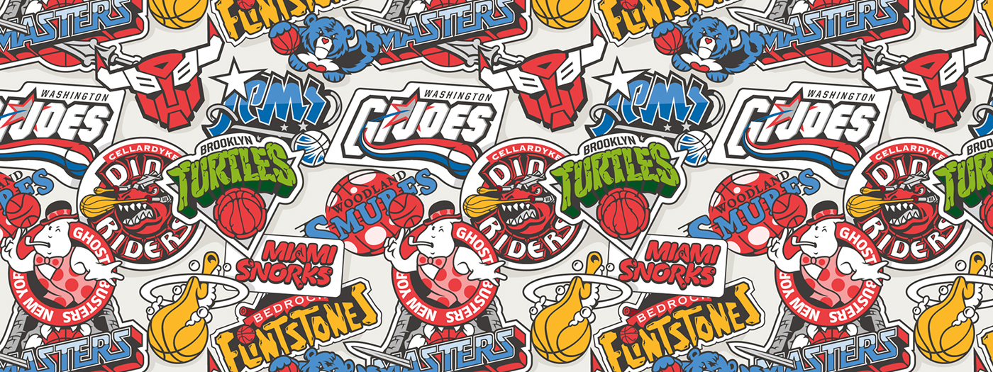 NBA Team Logos as 1980s Cartoons