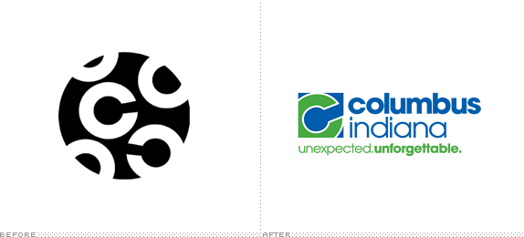 Columbus, Indiana Convention and Visitors Bureau Logo, Before and After