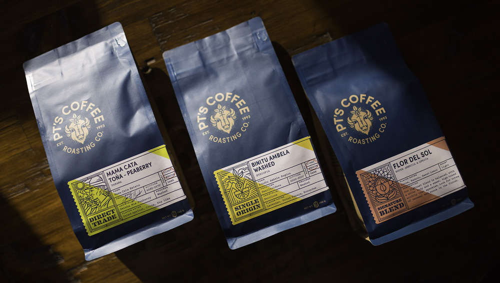 New Logo, Identity, and Packaging for PT's Coffee Roasting Co. by Carpenter Collective