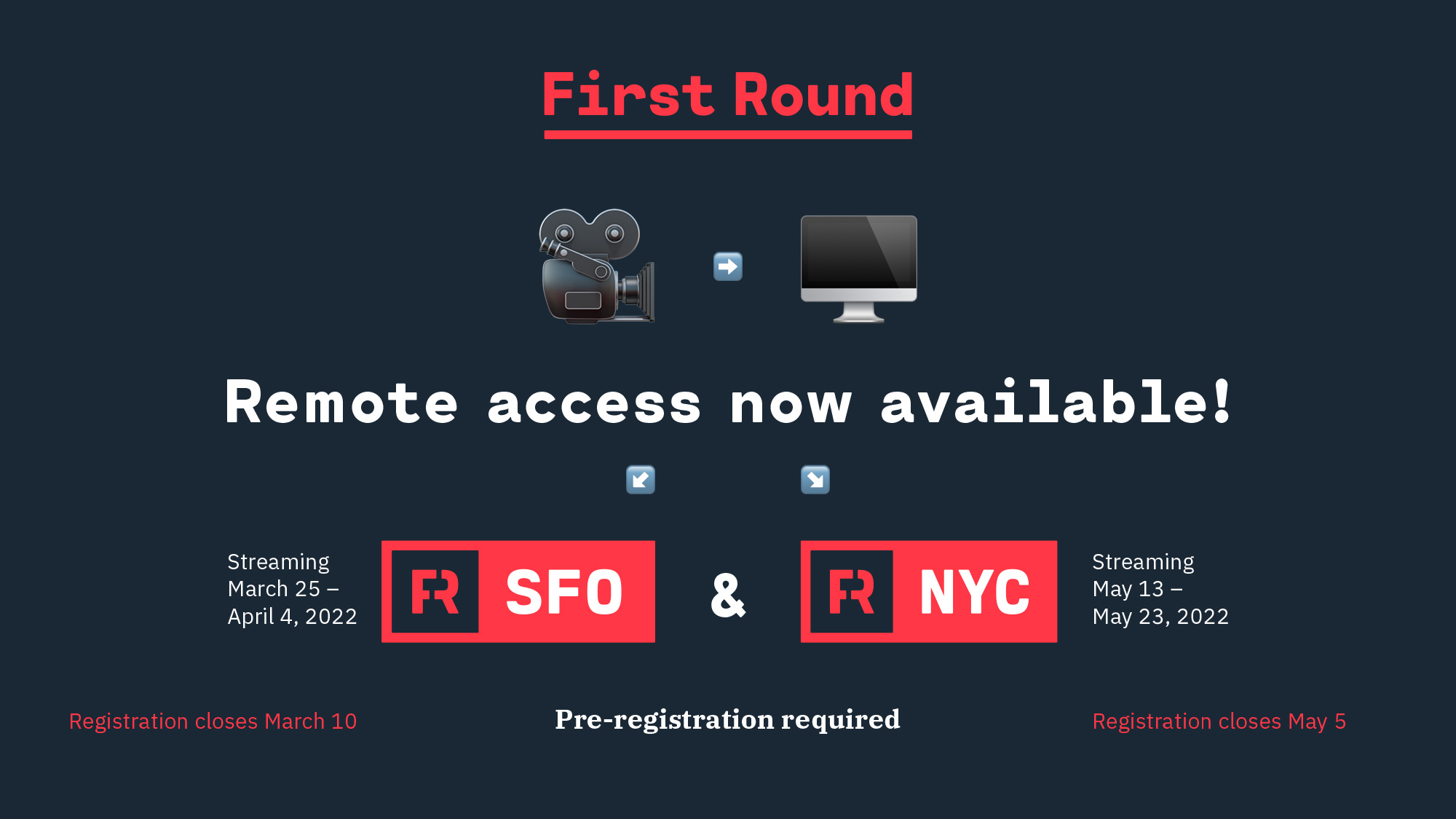 First Round SFO and NYC Available for Streaming!