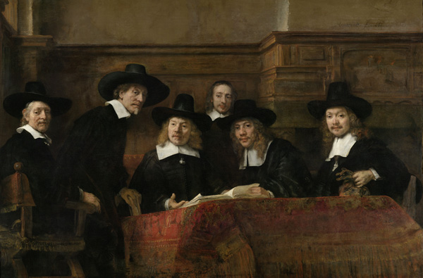 The Sampling Officials of the Amsterdam Drapers' Guild, known as 'The Syndics', Rembrandt Harmensz. van Rijn, 1662